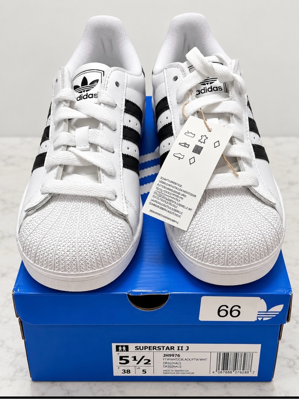 Adidas Superstar II J JH9976 White Black Sneakers Size 5.5 New With Box